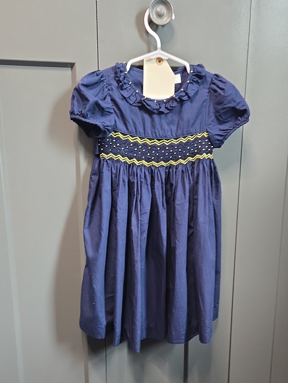 Edgehill Collection Navy Dress with Yellow Smocked Detail